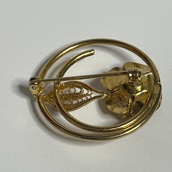 VTG Sarah Coventry "Promise" Gold Tone Circle Brooch Textured Mesh Rose 1.25" - Picture 7 of 13